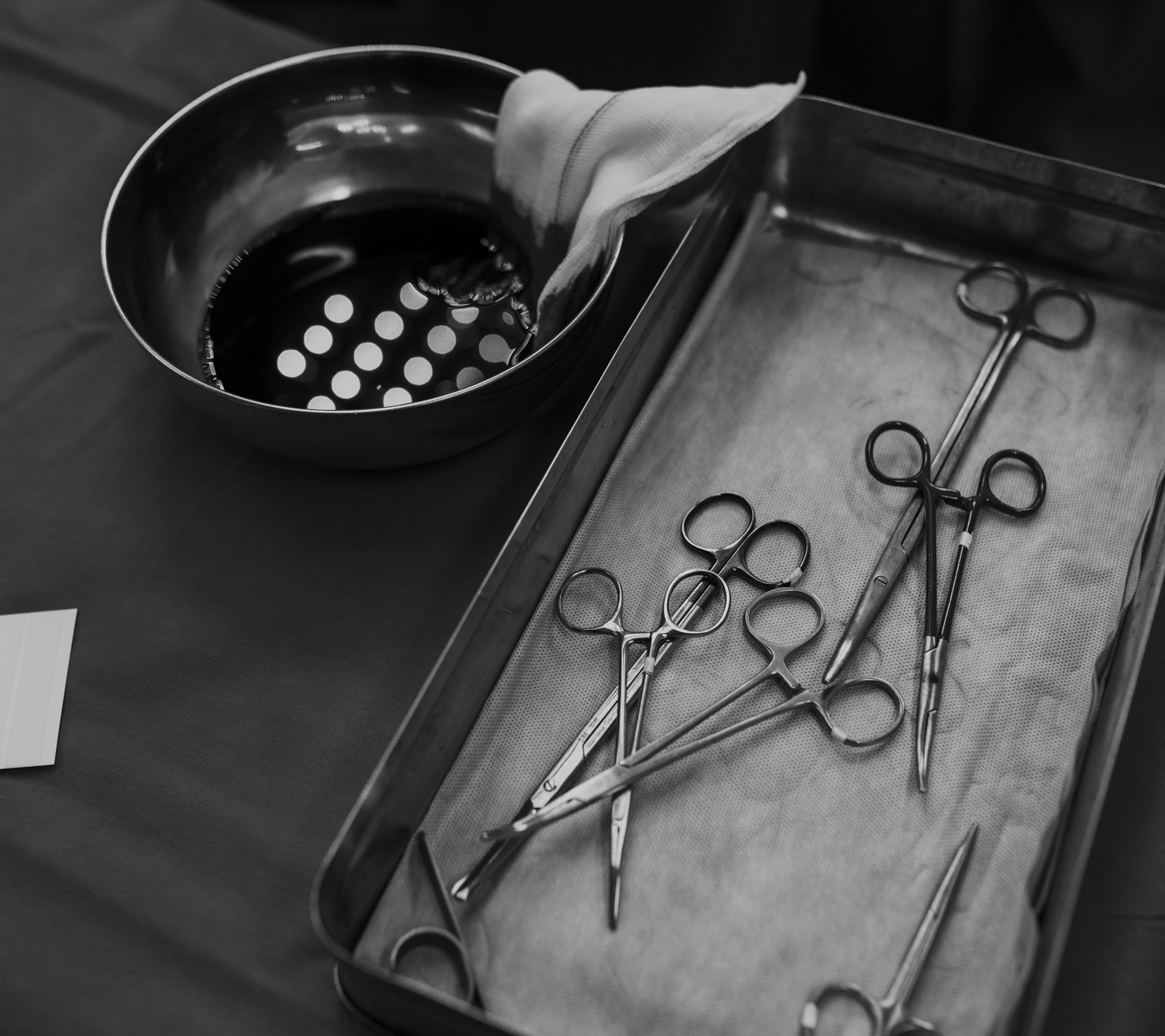 Black and white photo of surgical elements.
